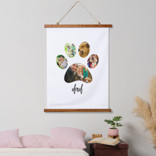 Fathers Day Dog Dad   5 Paw Print Photo Collage Hanging Tapestry