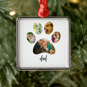 Fathers Day Dog Dad 5 Paw Print Photo Collage Metal Ornament