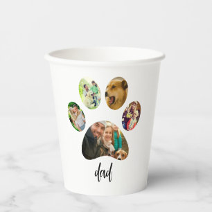 Fathers Day Dog Dad   5 Paw Print Photo Collage Paper Cups
