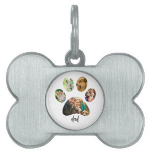 Fathers Day Dog Dad   5 Paw Print Photo Collage Pet ID Tag