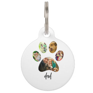 Fathers Day Dog Dad | 5 Paw Print Photo Collage Pet Tag