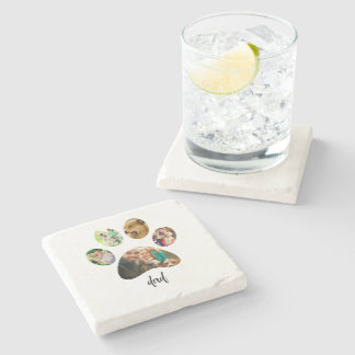 Fathers Day Dog Dad | 5 Paw Print Photo Collage Stone Coaster