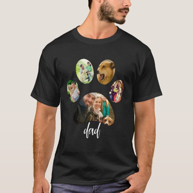 Fathers Day Dog Dad | 5 Paw Print Photo Collage T-Shirt (Front)