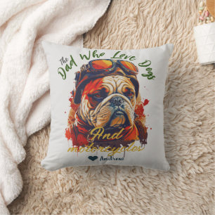 fathers day, dog dad, motorcycles, simple modern cushion