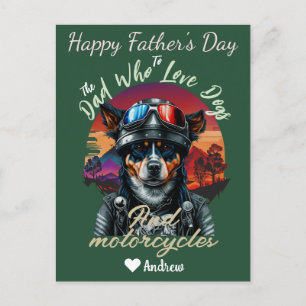 father's day, dog dad, motorcycles, simple modern holiday postcard