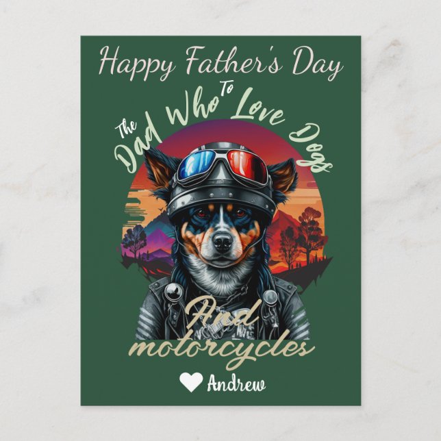 father's day, dog dad, motorcycles, simple modern holiday postcard (Front)
