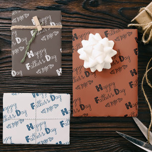Father's Day Doodle Typography Terracotta Set of 3 Wrapping Paper Sheet