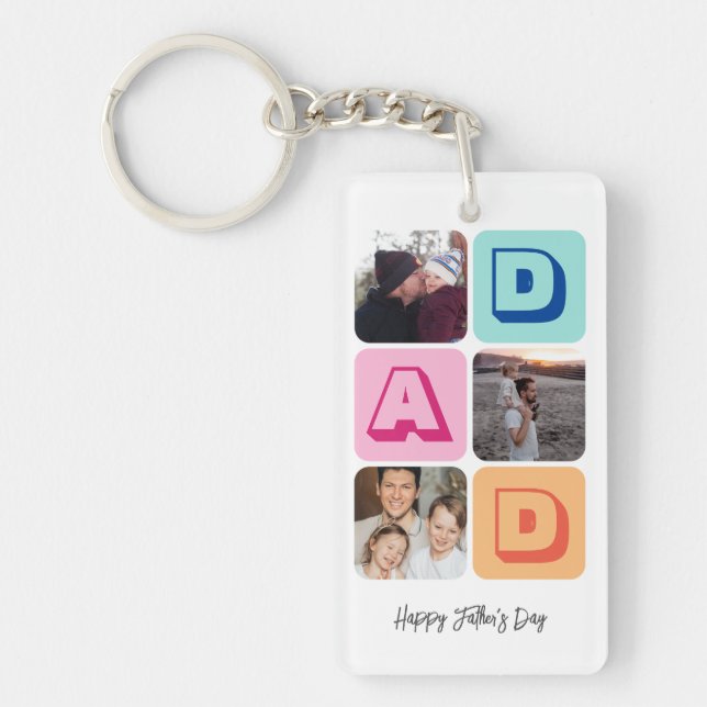 Father's Day Family Photo Collage I Love You Dad Key Ring (Front)
