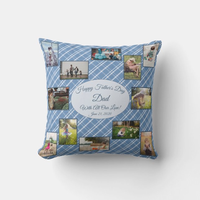 Fathers Day Family Photo Collage Template Plaid Cushion (Front)