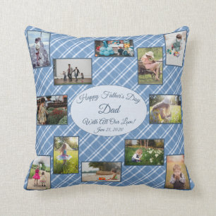 Fathers Day Family Photo Collage Template Plaid Cushion