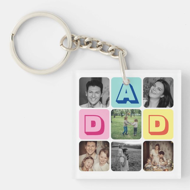 Father's Day Family Photo Grid I Love You Dad Key Ring (Front)