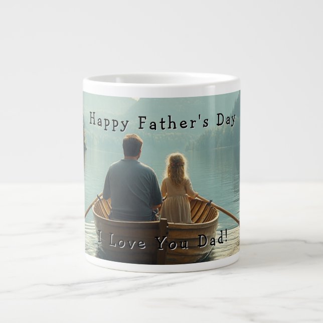 Father's Day, Father and Daughter Rowboat Lake Large Coffee Mug (Front)