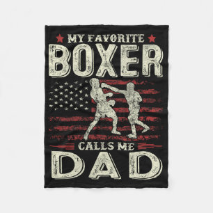 Father's Day Favourite Boxer Calls Me Dad Us Flag Fleece Blanket