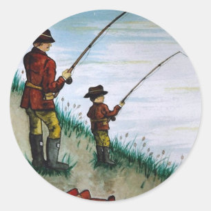 Fathers Day fishing card Classic Round Sticker