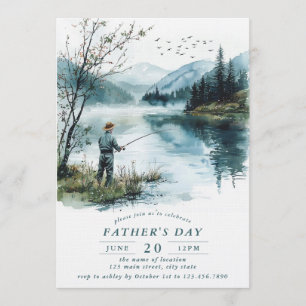 Father's Day Fishing Lake Watercolor Invitation
