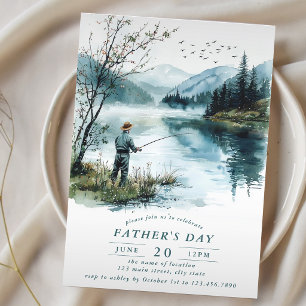Father's Day Fishing Lake Watercolor Invitation