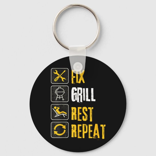 Fathers Day Fix Grill Rest Repeat Funny Dad Key Ring (Front)