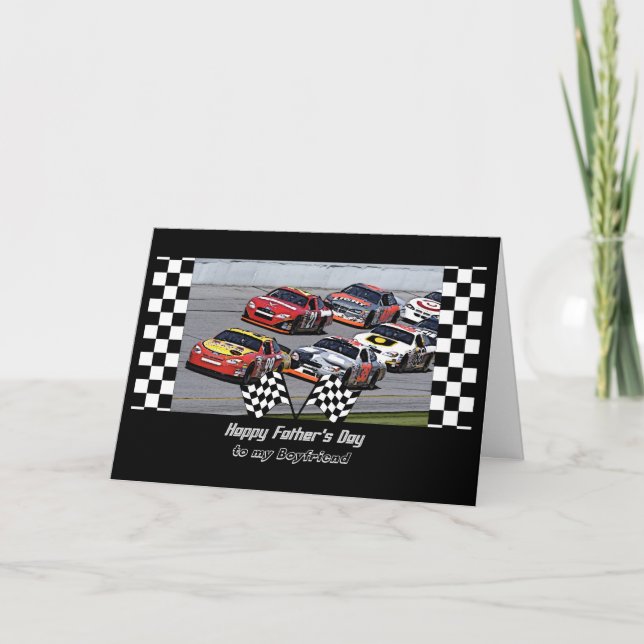 Father's Day for Boyfriend Stock Car Racing Checks Card (Front)