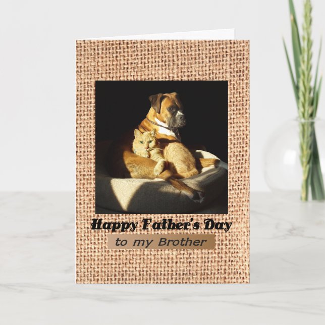 Father's Day for Brother, Boxer and Tabby Cat Card (Front)