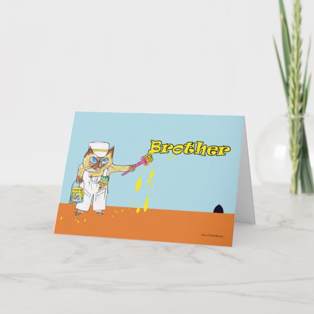 Father's Day for Brother Cat Painting Wall Card (Front)