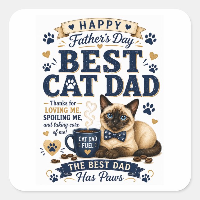 Father's Day for Cat Dad Square Sticker (Front)