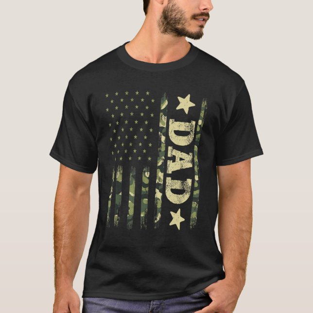 Fathers Day  For Daddy Dad Camouflage American Fla T-Shirt (Front)