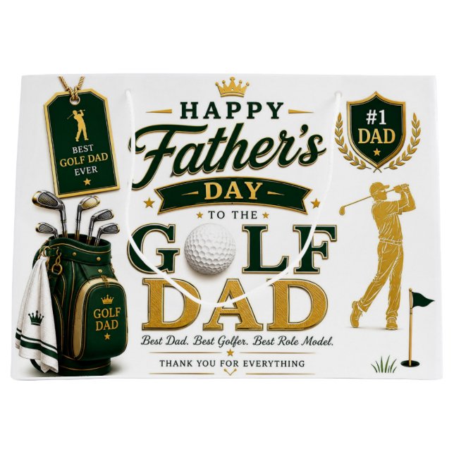 Father's Day for Golf Dad Large Gift Bag (Front)