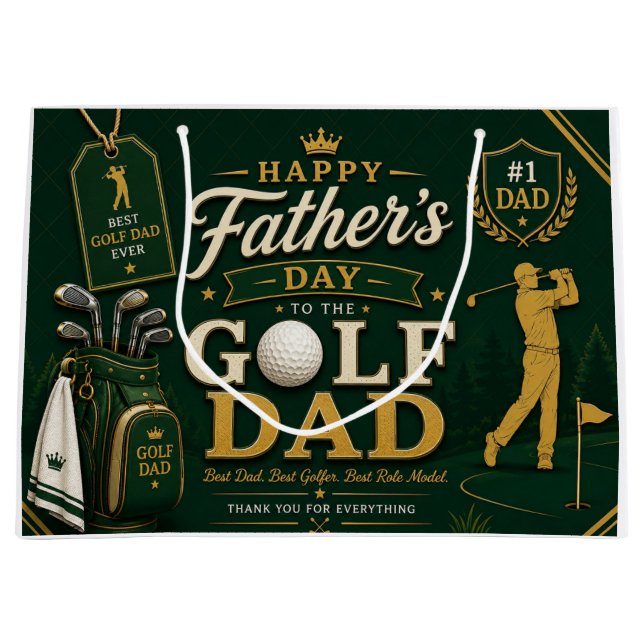 Father's Day for Golf Dad Large Gift Bag (Front)