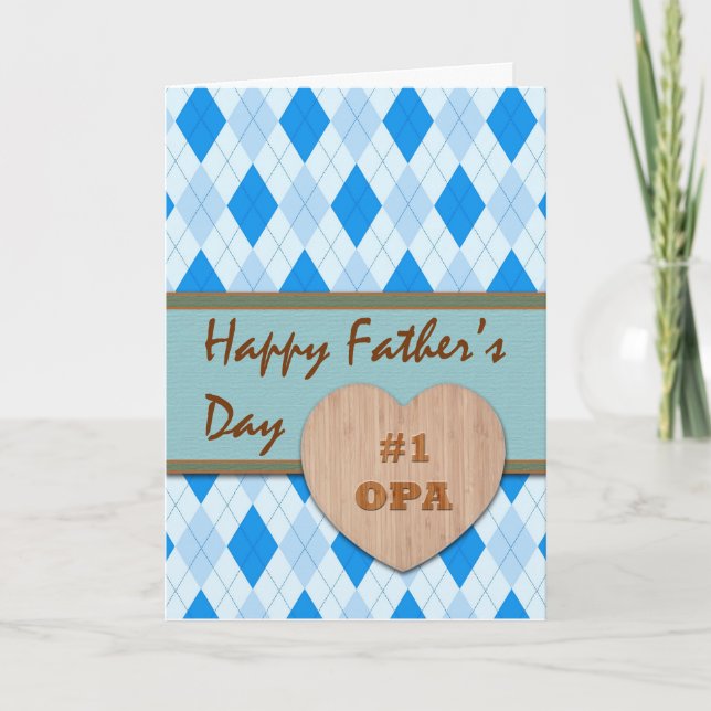 Father's Day for Opa, Wood Heart, Argyle Card (Front)