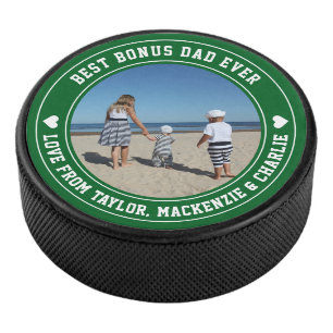 Fathers Day for Stepdad Bonus Dad Personalised  Hockey Puck