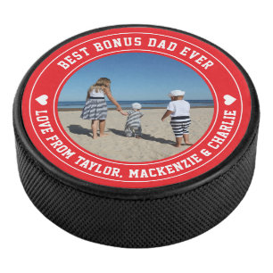 Fathers Day for Stepdad Bonus Dad Personalised  Hockey Puck