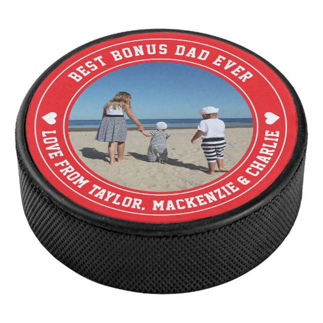 Fathers Day for Stepdad Bonus Dad Personalised  Hockey Puck (3/4)