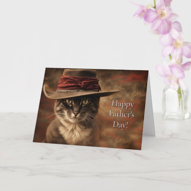 Fathers Day from Cat Funny and Cute Country Wester Card (Orchid)