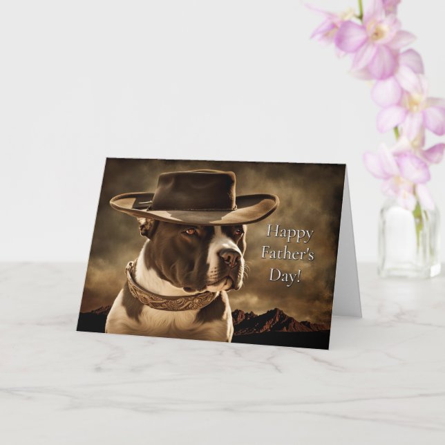 Fathers Day from Dog Cute Country Western Pitbull Card (Orchid)