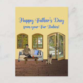 Fathers Day from Fur Babies, Man on Couch with Cat Postcard