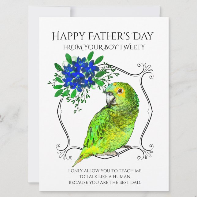 Father's Day From The Parrot Bird On White Holiday Card (Front)