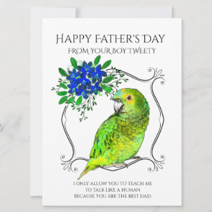 Father's Day From The Parrot Bird On White Holiday Card