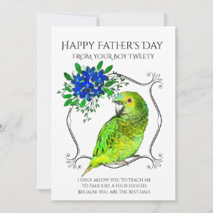 Father's Day From The Parrot Bird On White Holiday Card