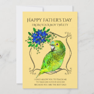 Father's Day From The Parrot Bird On Yellow Holiday Card