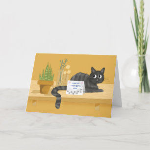 Fathers Day Funny Cat on Table With Plants Card