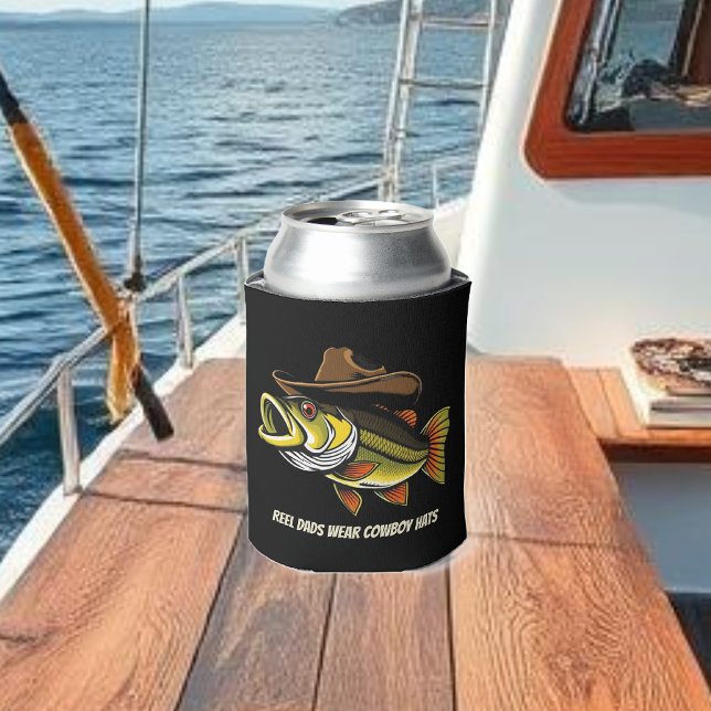 Fathers Day Funny Fish Wearing a Cowboy Hat Can Cooler (Fathers Day Funny Fish with a Cowboy Hat- Can Cooler)