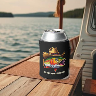 Fathers Day Funny Fish Wearing a Cowboy Hat Can Cooler