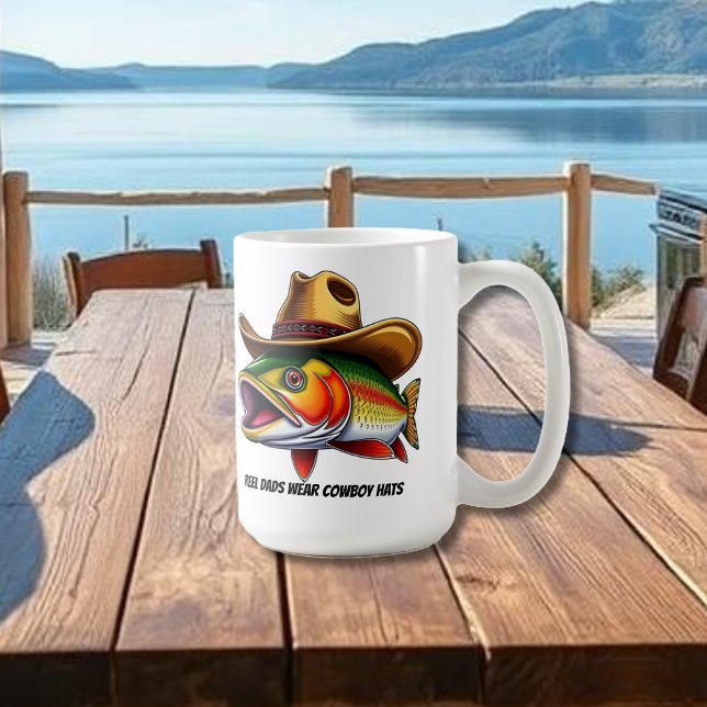 Fathers Day Funny Fish Wearing a Cowboy Hat Coffee Mug (Funny Father's Day Mug Trout wearing a cowboy hat Reel Dad's Wear Cowboy Hats. )