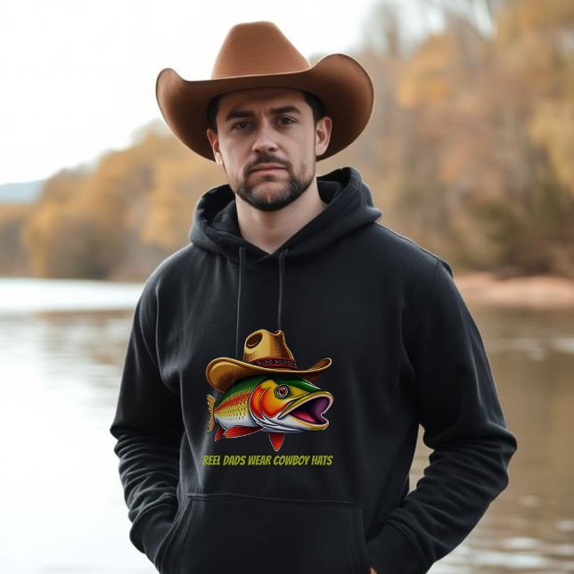 Fathers Day Funny Fish Wearing a Cowboy Hat Hoodie (Funny Hoodie for Men Fish wearing a Cowboy Hat Fathers Day Gift Gifts for him)