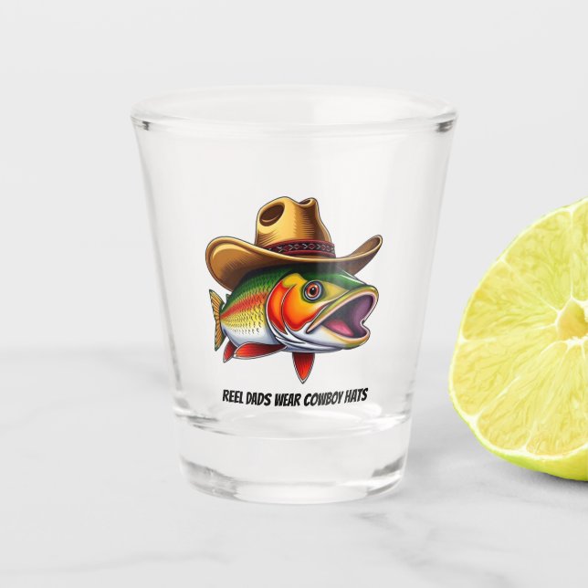 Fathers Day Funny Fish Wearing a Cowboy Hat Shot Glass (Front)