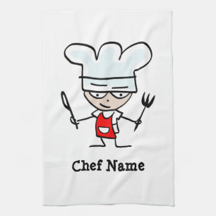 Father's Day gift personalized chef cook cartoon Tea Towel