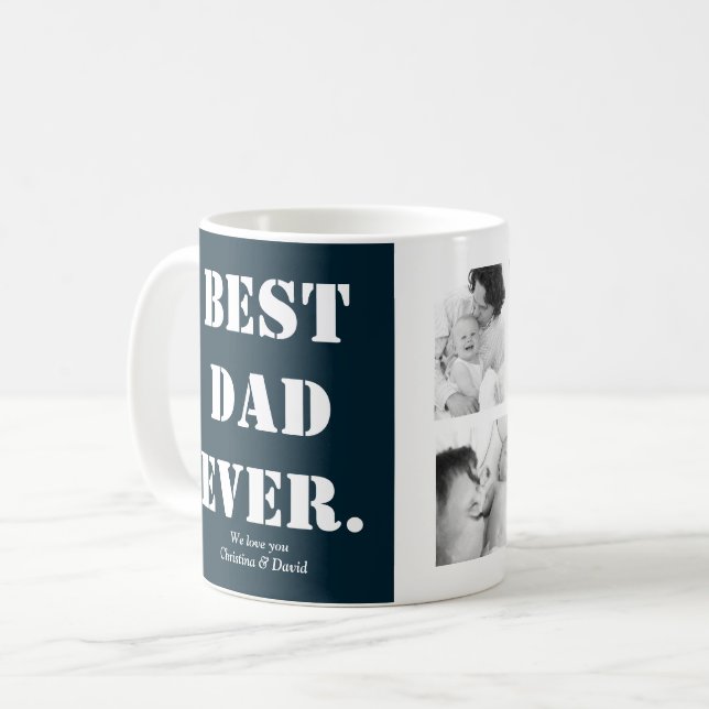 Fathers Day Gift Photo Collage Best Dad Ever Navy Coffee Mug (Front Left)