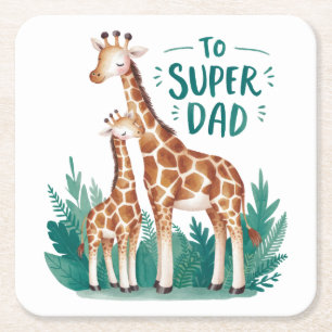 Father's Day Gift To Super Dad Square Paper Coaster