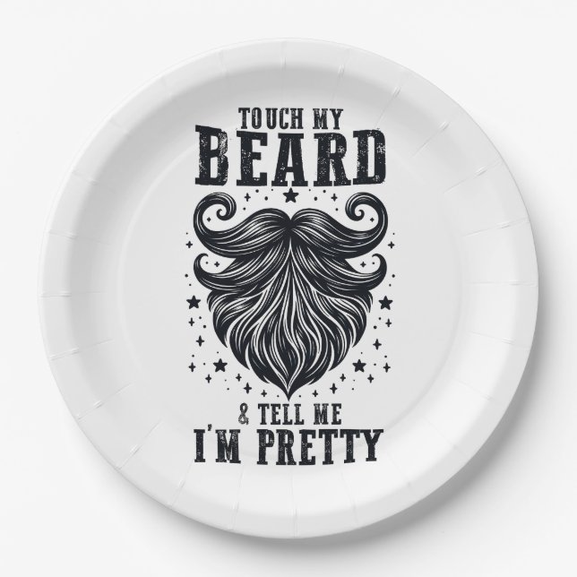 Father's Day Gift | Touch My Beard Paper Plate (Front)