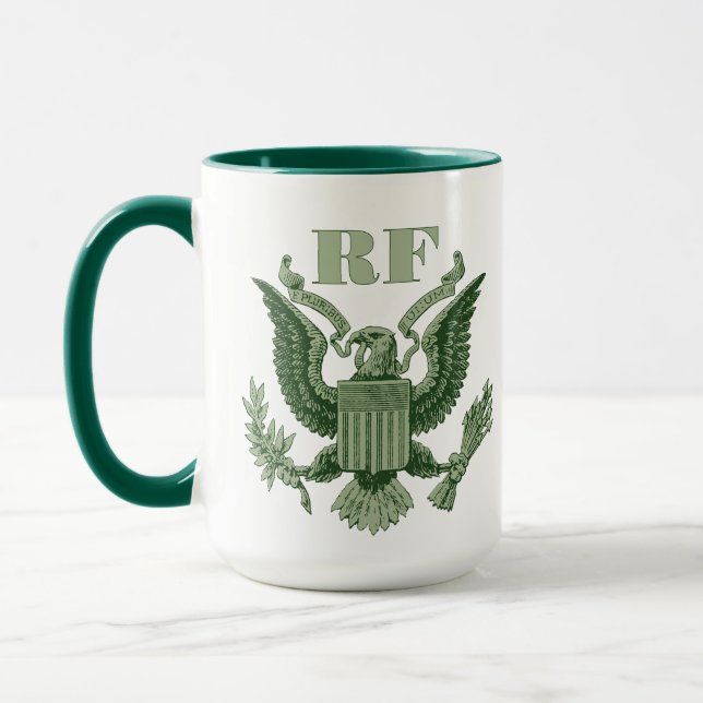 Fathers Day Golf Dad Green Eagle Crest Monogram Mug (Left)